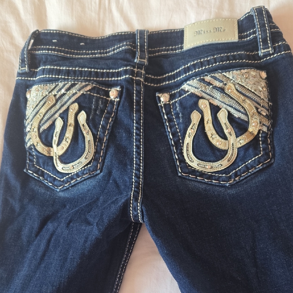 Miss Me Blue Jeans with Rhinestone Embellishments